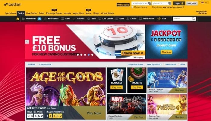 Cassino online da Betfair