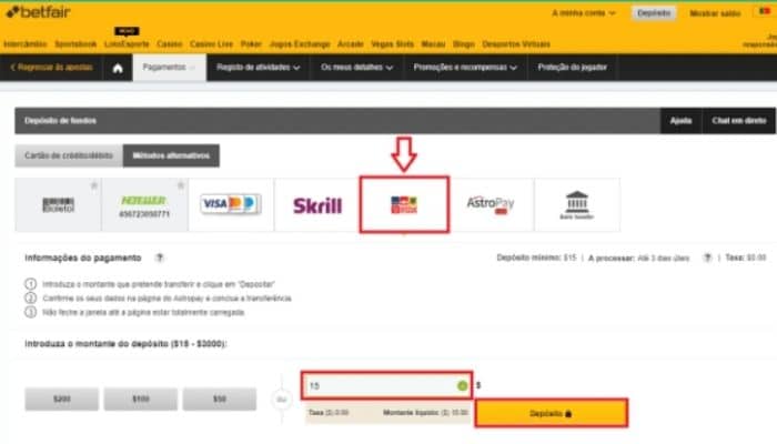 Primeiro depósito Betfair