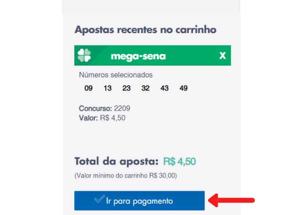 como apostar na mega sena - finalizar pagamento