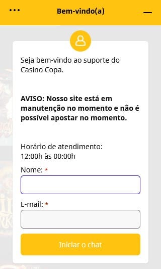 Chat do cassino copa - problemas técnicos
