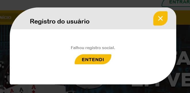 Casino Copa erro no cadastro